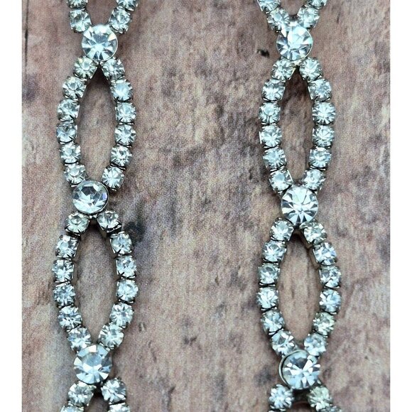 Long Dangle Silver Tone Crystal Rhinestone Earrings Formal Event Runway 3" MINT - Picture 4 of 6